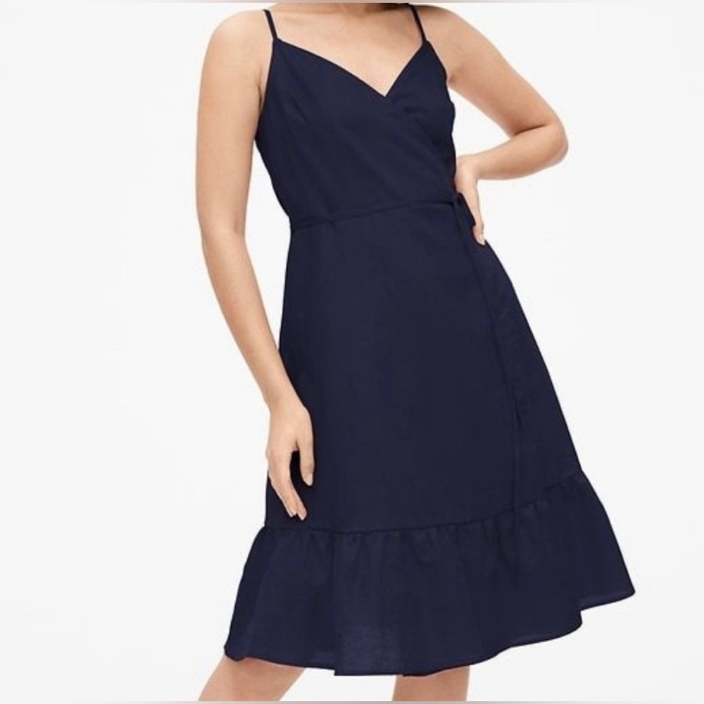 GAP Navy Blue Linen Blend Cami Wrap Dress SP